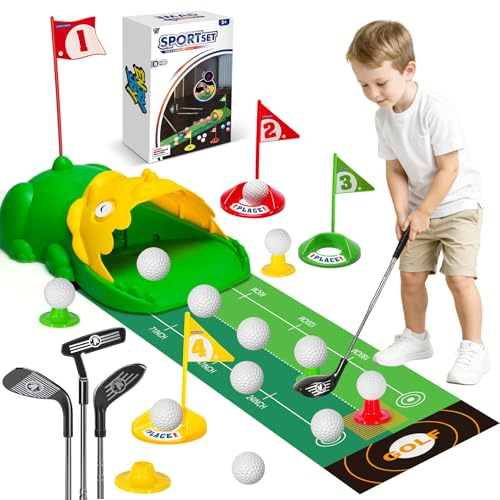 Set da golf per bambini aggiornato Mazze da golf per bambini con ritorno automatico di golf Set da golf per bambini con palline luminose 3-8 mini giochi da golf per bambini alligatore Golf Golf Indoor