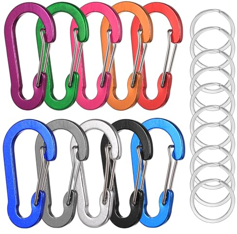10 Stück Bunt Karabinerhaken Schlüsselanhänger mit Karabiner, Schlüsselringe mit Karabiner Haken, Aluminium Carabiner Schlüsselanhänger Haken, Schlüsselkarabiner für Camping Rucksack Angeln