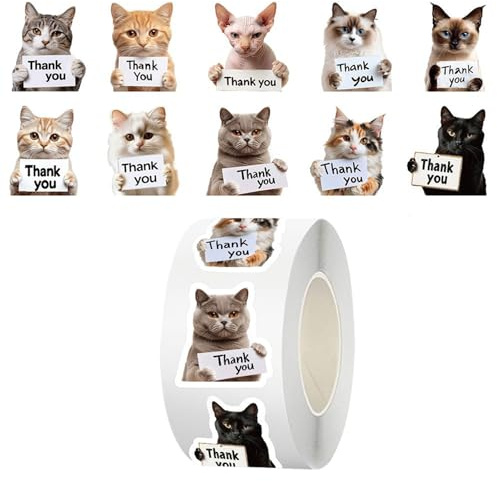 500 Stück Thank You Sticker, Lustige Katzen Meme Sticker, Aufkleber Danke Rolle Für Kleinunternehmen, Verpackung, Partytüten