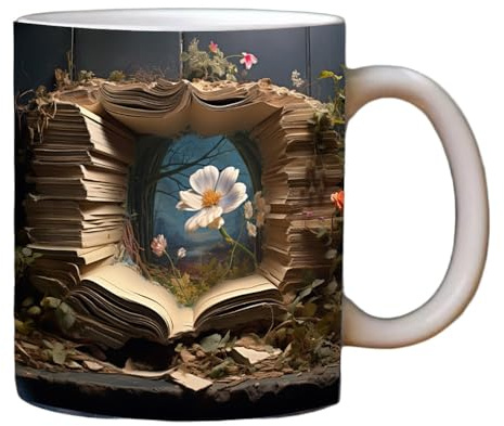 3D Bücherregal Tasse, Lustiger Keramik Kaffeebecher mit Bibliotheks-Design, Buch Keramik Kaffeetasse Kreative Geschenkidee für Buchliebhaber & Leser, Ideal für Kaffee, Tee oder Milch (D)
