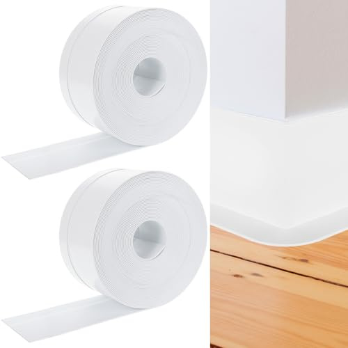 Lot de 2 rouleaux de plinthes autocollantes - 10 m - Plinthes souples - Protège les murs - Sans perçage - Pour cuisine, salle de bain et salon - Blanc