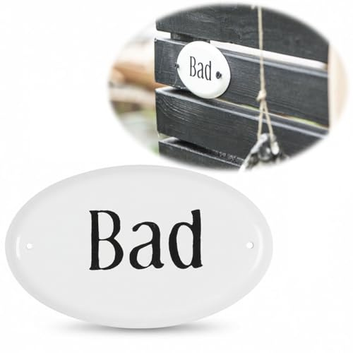 LS-LebenStil Vintage Metall Türschild 9x5,5cm Slogan Bad Toilettenschild Oval Weiß Schwarz Metallschild für Tür Türrahmen Bad Badezimmer Gäste WC Dekoschild Nostalgieschild Schild Blechschild