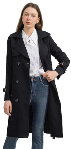Damen Trenchcoat Übergangsmantel Herbstmantel knielang – Damenmantel mit Gürtel, doppelreihig mit Reverskragen, klassischer Trench Coat für Herbst & kühle Frühlingstage, elegant für Büro & Alltag