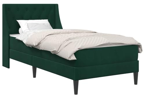 vidaXL Bettgestell mit Matratze Dunkelgrün 90 x 190 cm Samt, Zeitgenössisches Schlafzimmer Bettgestell, Stylisches Samt, Langlebiges Matratzen-Set, Rechteckiges Design, Schicke Wohnmöbel