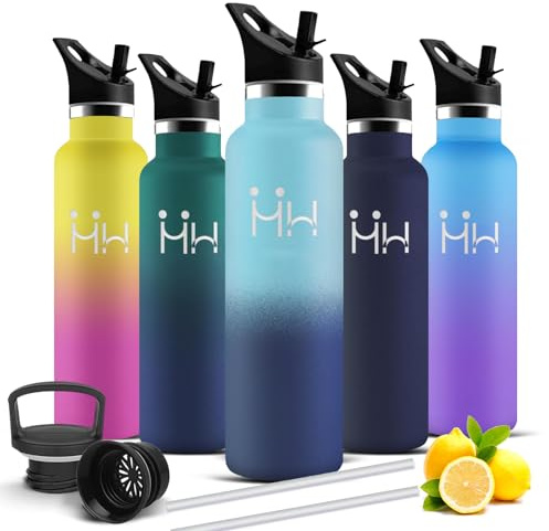 Trinkflasche Edelstahl, Trinkflasche 1l, BPA-Frei, Wasserflasche mit Strohhalm, Auslaufsicher, Isolierflasche Doppelwandig, Flasche für Wandern, Fitness, Picknick, Yoga, Klettern, Laufen