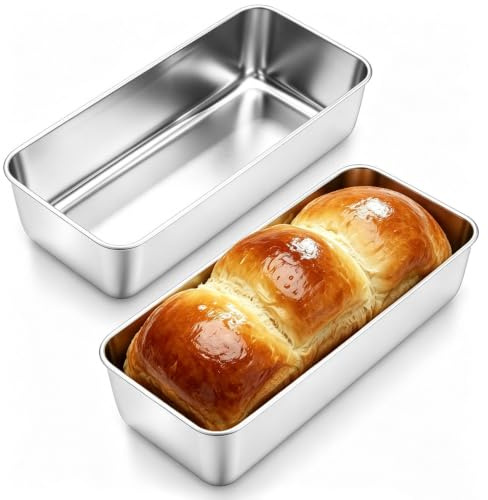 Jogoico Set de 2 Molde Rectangular de Acero Inoxidable 32x14x6cm | Molde Grande de Hornear para Pan Casero Molde Bizcocho Reposteria para Tostadas Tartas Lasaña y Pasteles de Carne