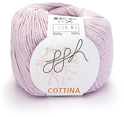 ggh Cottina - 100% Baumwolle - Lauflänge 140m auf 50g - Wolle zum Stricken oder Häkeln Farbe 019 - Heller Lavendel