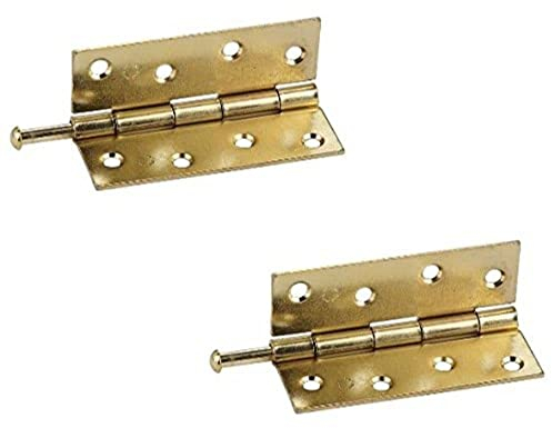 Merriway BH03837 (2 Pcs) 100mm (4 inch) EB Steel Loose Pin Narrow Utility Hinges, 100 mm Brass Plated - Pack of 2 Pieces