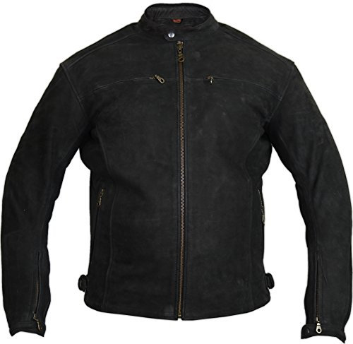MDM Motorrad Lederjacke aus echtem Nubuk Leder in matt schwarz (L)