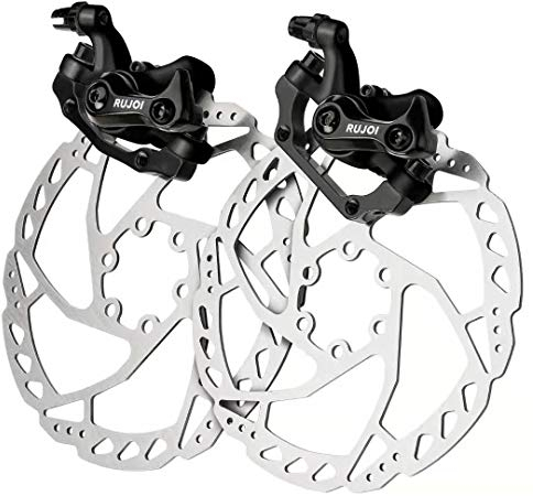 RUJOI Kit de freno de disco para bicicleta, pinza delantera y trasera de aluminio, rotor de 160 mm, ajustador de almohadilla mecánico sin herramientas para bicicleta de carretera, bicicleta de montaña