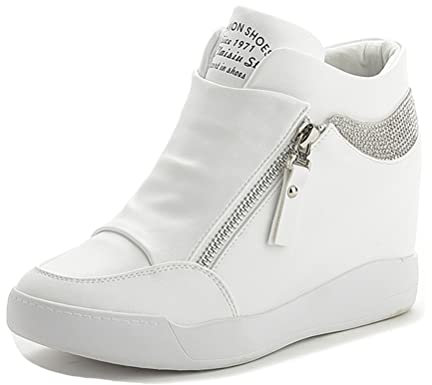 Scarpe da Ginnastica Alte da Donna Scarpe con Tacco a Zeppa Primavera Autunno Scarpe con Tacco Nascosto Scarpe con Cerniera Scarpe Sportive Casuali Scarpe vulcanizzate con Altezza da Donna