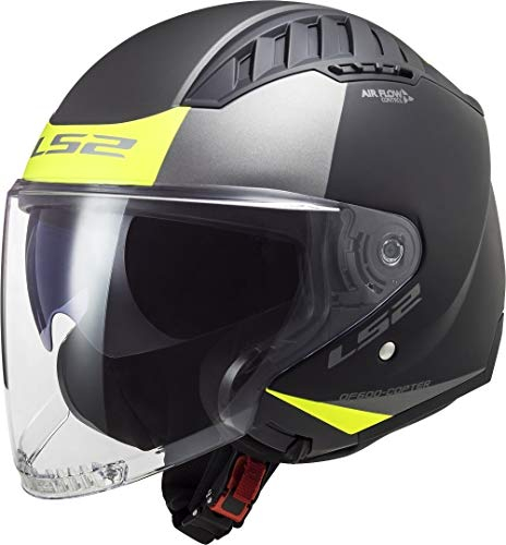 LS2, motohelm jet Copter urbane schwarzmat gelb, XXL