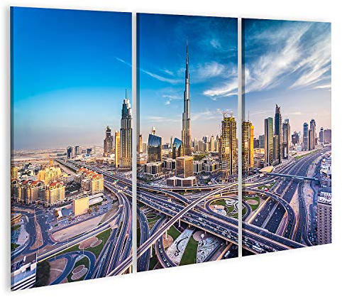 islandburner Bild auf Leinwand Dubai Skyline Schöne Stadt In Der Nähe Von Verkehrsreicher Autobahn Bilder Wandbilder Poster