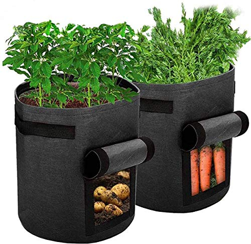 DIVCHI Potato Grow Bags, 2 Pack 10 Gallon Plant Growing Bags Window Flap, Handles for Potato Tomato Carrot Onion Flower Fruit