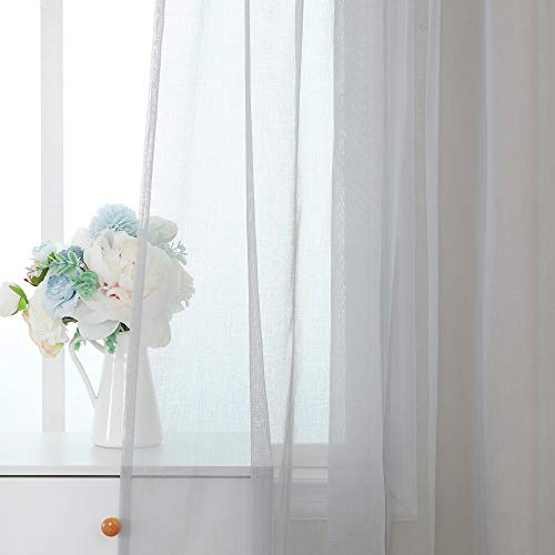 MIULEE 2er Set Sheer Voile Vorhang Stangedurchzug Transparente Gardine aus Voile Polyester Fensterschal Transparent Wohnzimmer Luftig für Schlafzimmer 140 X 215 cm (B x H), Rod Pocket Grau