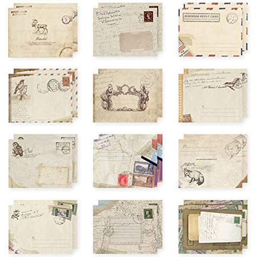 Retro Umschlag Vintage, 12 Stück Umschläge Klein Bunt, Mini Kraftpapier Umschläge, Mini Briefumschläge Kraftpapier, für Hochzeitsgeburtstagsfeier Einladungspostkarten (9.5 x 7.2 cm)