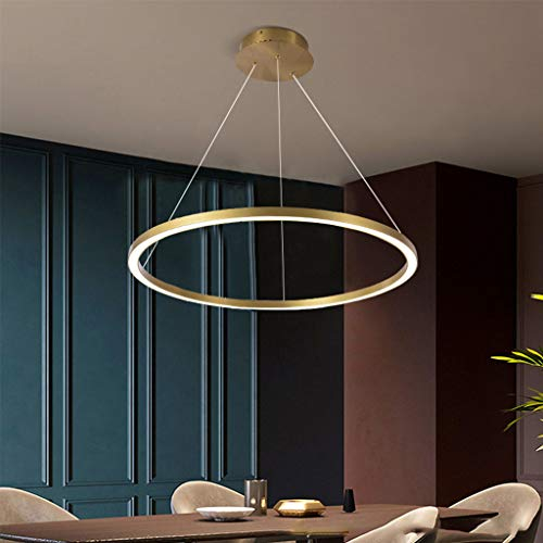 FUMIMID LED Pendellampe Wohnzimmerlampe Pendelleuchte Mit Kronleuchter Moderne Esstischlampe Aluminium Runde Acryl Beleuchtung Deckenleuchte,Gold,1lap 60cm