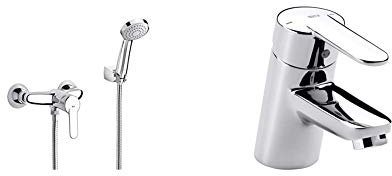 Roca A5A3025C00 A5A2025C02 Monomando Mezclador Ducha, Modelo Victoria, Cromado, cromo + Victoria-N grifo monomando para lavabo con desagüe automático