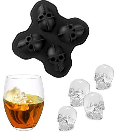 jiuzcare Eiswürfelform Silikon Totenkopf, 3D Schädel Eiswürfelform Tablett, Ice Cube Tray für Cocktail Party, Eiswürfelform lustig als Schädel Deko & Geschenkidee (4 Formen, 11 x 11 cm)