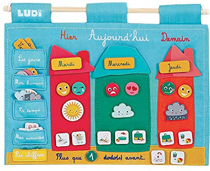 LUDI - Tableau de Routine pour Enfant “Le Temps qui Passe” - Panneau avec 60 Étiquettes Amovibles - Jouet Éducatif, Appréhender la Notion du Temps - Dès 3 Ans