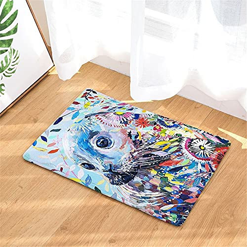 3D Tier Pferd Kuh Hund Eule Blume Vogel rutschfest Badezimmer Teppich Badeteppich, Duschvorleger Mikrofaser Waschbar Badewanne Matten Schnelltrocknend (Blau 5, 50 x 80 cm)