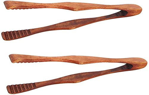 BERTY·PUYI Juego de 2 tenazas de Cocina de Madera para Barbacoa, bistec, Pan, Postre, repostería, Buffet y Utensilios de Cocina Pinza Multifuncional para Alimentos