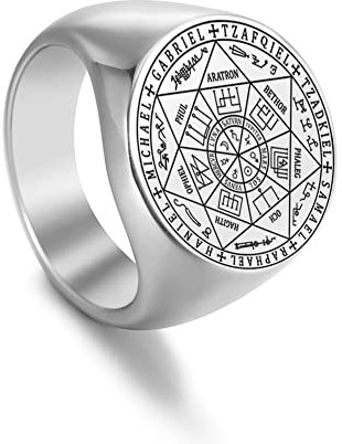 Amaxer Sieben Erzengel Ring für Herren Edelstahl Das Siegel von Solomon Tetragrammaton Erzengel Schutzring Statement Band für Herren Damen (10, Silber)