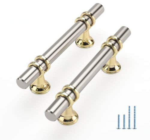 Rergy 10 Pack Brushed Nickel Cabinet Pulls Kitchen Cabinet Handles, 3inch Cabinet Pullls Brushed Nickel&Gold Kitchen Pulls Cabinet Handles Zinc Alloy Hardware for Cupboard,Closet,Cabinets