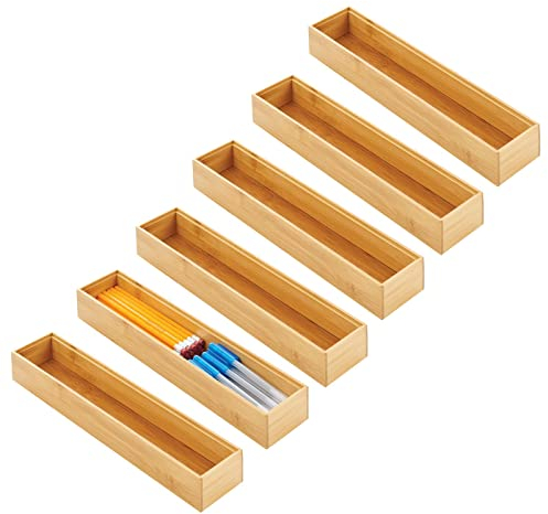 mDesign Schubladenbox aus Holz - Stapelbare Aufbewahrungsbox für Gabeln, Messer, Spatel - Holzkiste für Küchenutensilien - 6er Set - Natur