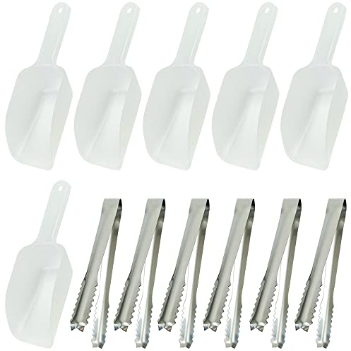 Pinze per Ghiaccio,6 Pezzi Piccola Paletta per Ghiaccio e 6 Pezzi Pinze Acciaio Pinza per Zucchero Pinze da Portata per Matrimoni,Feste,Bar,Grill,Caffè,Cucina,Buffet