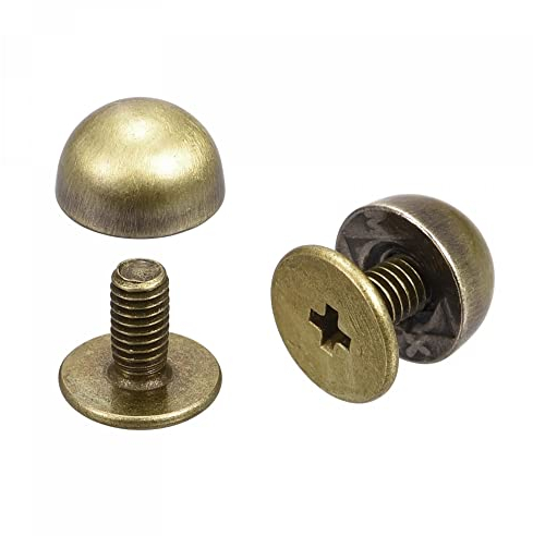 sourcing map 8x5mm Rivets Tête Rond Vis Dos Solide Cuir Goujons Bronzé 10 Ensembles