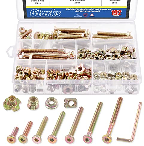 Glarks 192 viti M6 per lettino da bambino, viti a testa esagonale, dadi a cilindro M6, dadi filettati M6, dadi a T M6 e chiave esagonale per legno, arrampicata su roccia, mobili, mobili