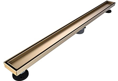 AVSIILE Linearer Duschbodenablauf, gebürstetes Gold, 91,4 cm, 304 Edelstahl, Badezimmer-Abfluss-Set, rechteckiger Duschablauf, mit Fliesen-In-Muster, Abflussabdeckung, Duschablaufboden & Haarfänger