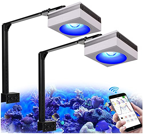 PopBloom RL90 WiFi Meerwasser LED 200W, Salzwasser LED Beleuchtung für Reef Coral Fish Wasserpflanzen Salzwasser Aquarium,APP unterstützt Deutsch (2 WiFi Lampen mit Armhalterung)