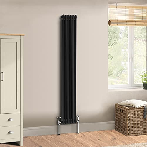 Warmehaus Traditional Cast Iron Style Black Double Column Vertical Radiator 1800 x 290mm - Perfect for Bathrooms, Kitchen, Living Room