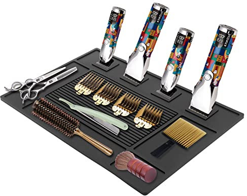 MoyRetty Magnetische Friseur-Organizer-Matte für Haarschneidemaschinen (45 x 30 cm), professionelles rutschfestes, hitzebeständiges Silikon-Pad für Haarstylisten, 4 Magnete