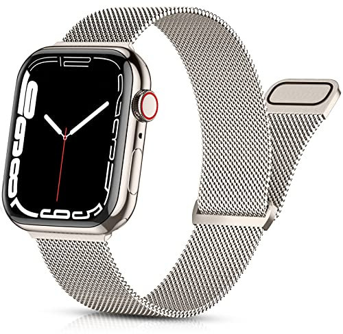 PIOWNN Correa Compatible con Correa Apple Watch 38mm 40mm 41mm, Pulseras de Repuesto de Metallic Acero Inoxidable para Mujer Hombre para iWatch Series SE 9 8 7 6 5 4 3 2 1, Blanco Estrella
