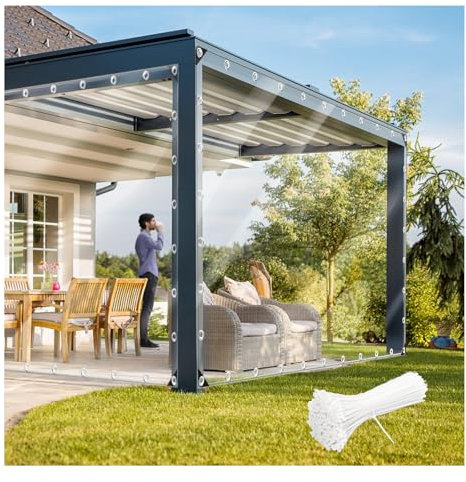 Lona Transparente Impermeable con Ojales de 2 x 1 m, Lona de ProteccióN Toldo Reforzado PVC, Multiusos Lonas Transparente Resistente Proteccin para Exterior Muebles Jardn Plantas (3X3)