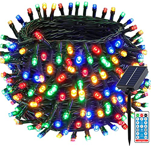 Meision Solar Lichterkette Außen 10m 100LEDs Lichterkette Weihnachten LED Outdoor Lichterkette mit 8 Modi + Timer + Fernbedienung Solarlichterkette Wetterfest für Garten, Balkon, Hochzeit, Bunt