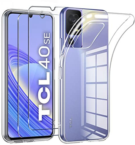 LYJERRY arcasa para TCL 40 SE Tapa + 2Pcs Cristal Templado para TCL 40 SE Funda Cover Silicona Caja Tapa Caso Case Protector Pantalla Transparente