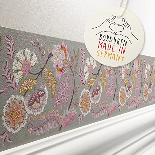 Anna Wand Bordüre selbstklebend für Kinderzimmer - Wandbordüre Kinderzimmer Babyzimmer 450x11.5 cm - Tapetenbordüre als Wanddeko Mädchen Junge FINE FLOWERS Beige/Rosa/Orange