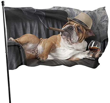 Garten Flagge Englische Bulldogge, Die Getränk Wein Hund Raucht Sommer Flaggen Langlebig Flagge Mit Ösen Verblassen Beständig Garten Fahnen, Für Garten, Veranda
