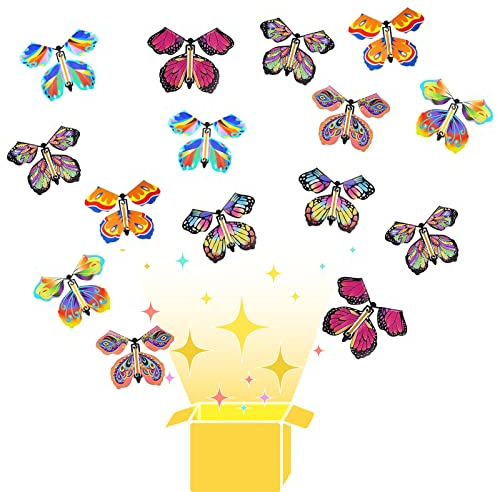 JEOPKO 15 Pieces Magic Flying Butterfly, Clockwork Butterfly Card, Flying Butterfly, Rubber Band Butterfly, Butterfly Flying Toy, Performance Props, Children Surprise Gifts (Random Color).