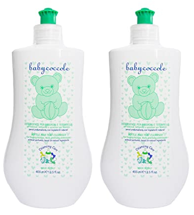 Babycoccole KIT 2 DETERGENTE BIBERON, CIUCCI, TETTARELLE, Accessori per la pappa e giochi da 400 ml l'uno. Detersivo con enzimi e attivi naturali, rimuove residui di latte, cibo e sanitizza. 2X400ml