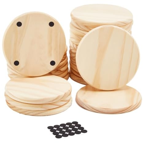 24 Pack Wood Coasters, JETAINE 4 Inch Round Blank Wooden Coasters, Thick Craft Coasters for DIY Stained Painting Wood Engraving Home Decoration Supplies