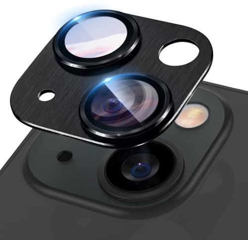 Niboow Kameraschutz Kompatibel mit iPhone 15/15 Plus, Anti-Kratzer HD Klar Kameraschutz, Aluminiumlegierung Schutzglas Kamera Linse Schutzfolie für iPhone 15/15 Plus - Schwarz