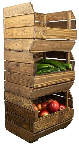 Kistenkolli Altes Land Kartoffelsteige 40x33x30 cm Gemüsekiste Obsthorde Gemüsekorb Kartoffelkiste zum Lagern Kiste Holz Obstkisten Obstschale (3er Set palisander)