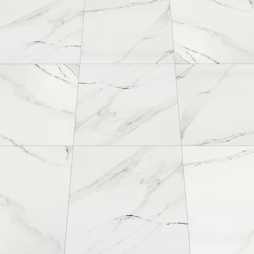 Self Adhesive Floor Tile, Marble Vinyl Flooring Waterproof, White Peel and Stick Floor Tiles for Kitchen Living Room and Bathroom DIY Flooring 30x30cm 10pcs(0.9m²)