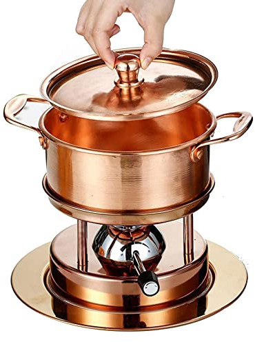 Copper Shabu Shabu Hot Pot Chinese Traditional Soup Pot Cooking Pot with Stand and Lid for Home Restaurant Party,B