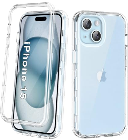 Btscase Kompatibel mit iPhone 15 Hülle 6,1 Zoll (2023), 3 in 1 Heavy Duty Shockproof Full Body Hard PC + Soft Silicone Drop Protective Women Girls Men Cover for iPhone 15, Transparent